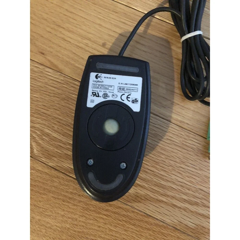 Vintage Dell Logitech Mouse M-S34 2 Button Mechanichal Ball Mouse